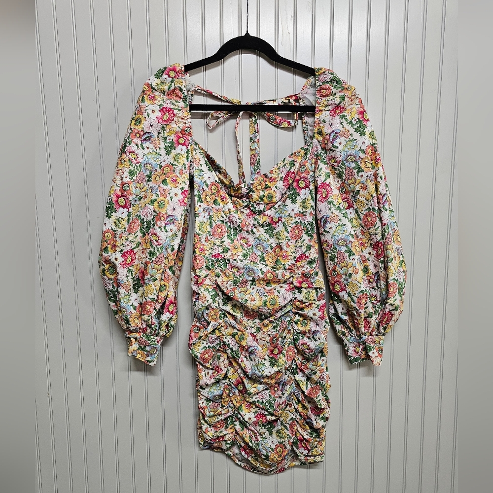 Floral Long Sleeve Dress with Ruched Design